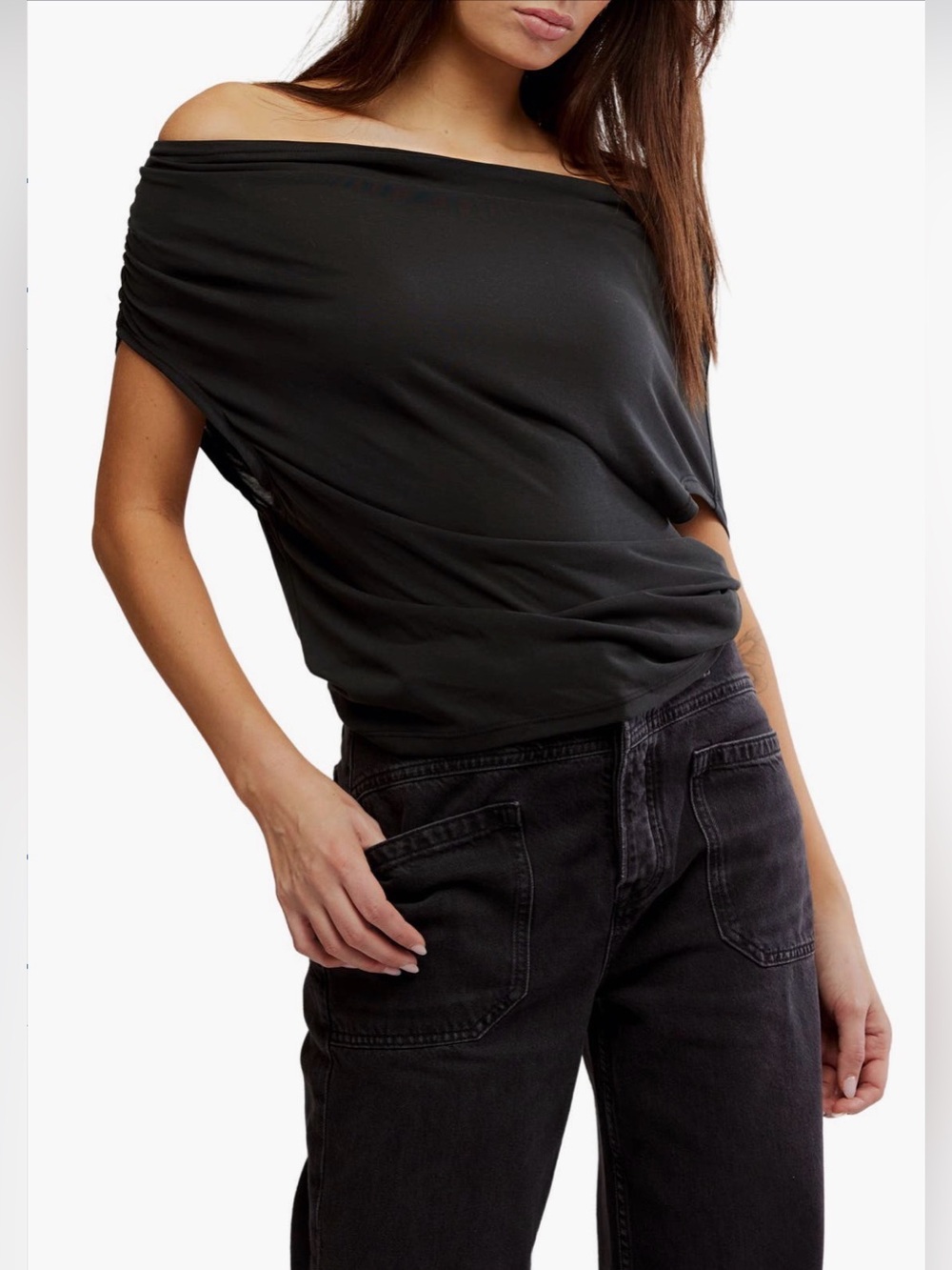 NEW…Free People Off-Shoulder Black Knit Top